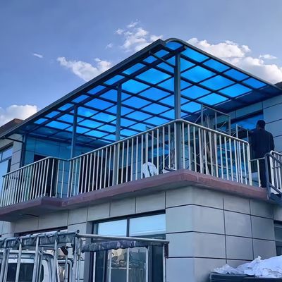 Aluminiumrahmen und blaue, massive Platten-Dach-DIY-Polycarbonat-Markise für Häuser und Gewerbegebäude